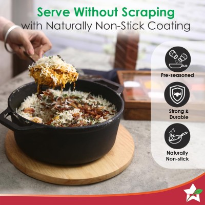 Wonderchef Forza 25 cm Cast-Iron Casserole with Lid | Pre-Seasoned Cookware | Induction Friendly | 4.7 L | 3.8 mm