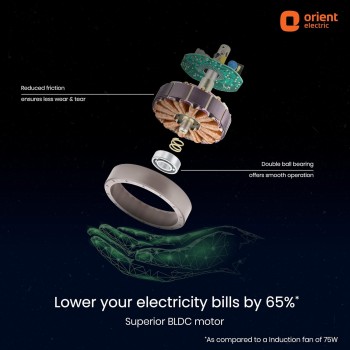 Orient Electric I Tome Pro 1200 mm BLDC Ceiling Fan with Remote & LED Indicator Lights, 5 Star Rated Energy Efficient Fan with High Air Delivery - White