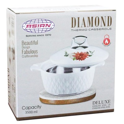 ASIAN Casserole Hotpot, Stainless Steel insulated Hot Pot, Food Warmer, Keeps Food Warm for Hours - Diamond Beige (3500 ML)
