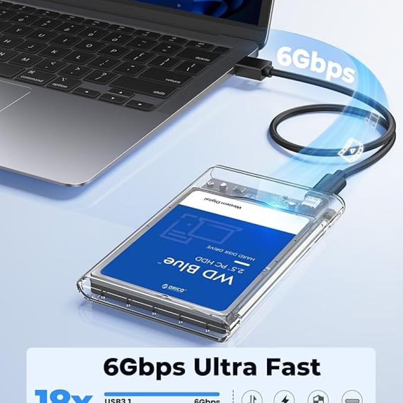 ORICO 2.5" External Hard Drive Enclosure, SATA III to USB Type-C for HDD/SSD [Hard Drive NOT Included]