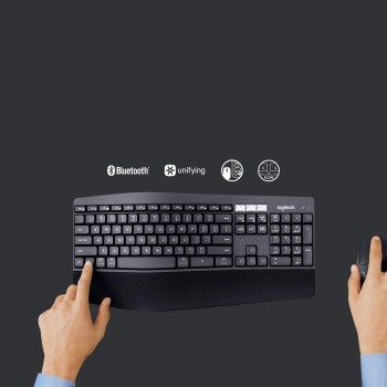 Logitech MK850 Multi-Device Wireless Keyboard and Mouse Set, 2.4GHz Wireless & Bluetooth, Curved Keyframe , 12 Programmable Keys, 3-Year Battery Life, PC/Mac Logitech MK850 Multi-Device Wireless Keyboard and Mouse Set, 2.4GHz Wireless & Bluetooth, Curved Keyframe , 12 Programmable Keys, 3-Year Battery Life, PC/Mac