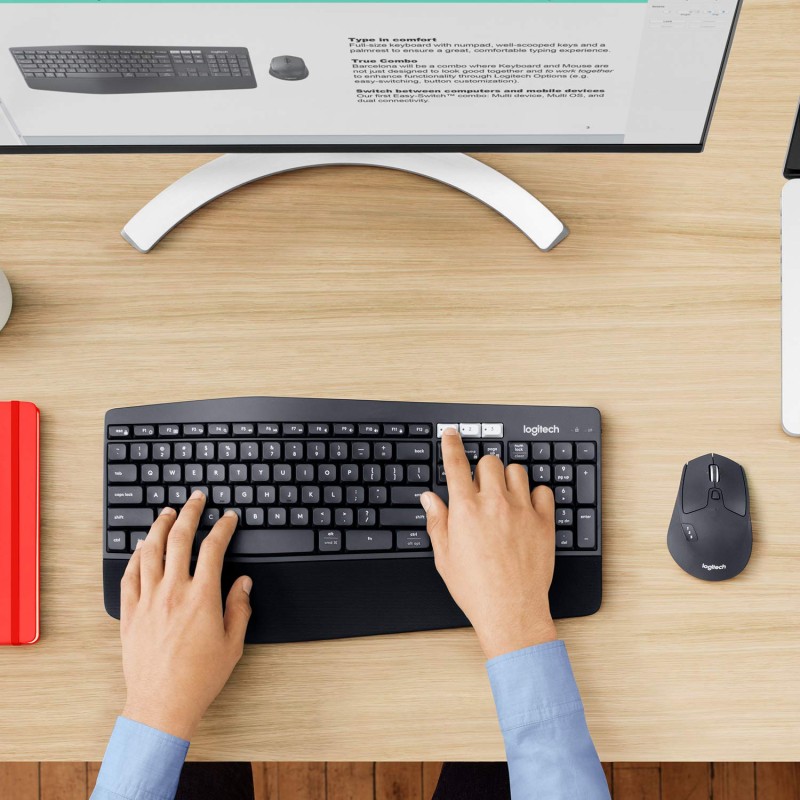 Logitech MK850 Multi-Device Wireless Keyboard and Mouse Set, 2.4GHz Wireless & Bluetooth, Curved Keyframe , 12 Programmable Keys, 3-Year Battery Life, PC/Mac Logitech MK850 Multi-Device Wireless Keyboard and Mouse Set, 2.4GHz Wireless & Bluetooth, Curved Keyframe , 12 Programmable Keys, 3-Year Battery Life, PC/Mac