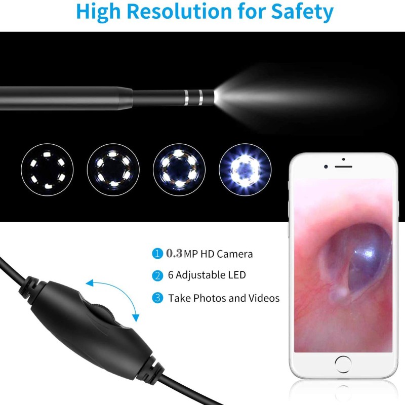 Magideal ZORBES® 1.5m Ear Otoscope USB Microscope Borescope Inspection Camera with 6LED 5.5mm