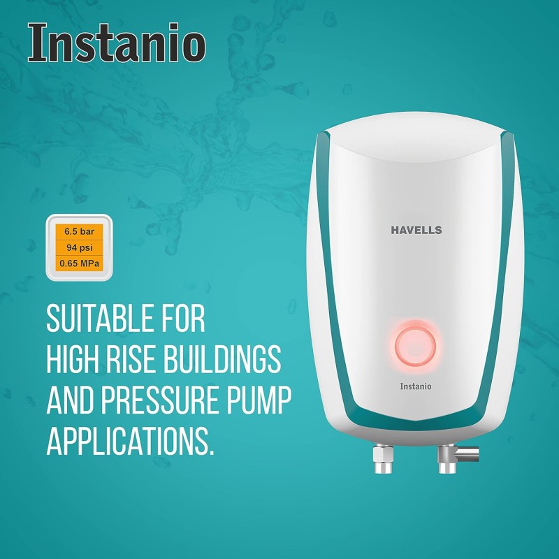 Havells Instanio 1-Litre 3KW Instant Water Heater (Geyser), White Blue, Wall Mounting Havells Instanio 1-Litre 3KW Instant Water Heater (Geyser), White Blue, Wall Mounting