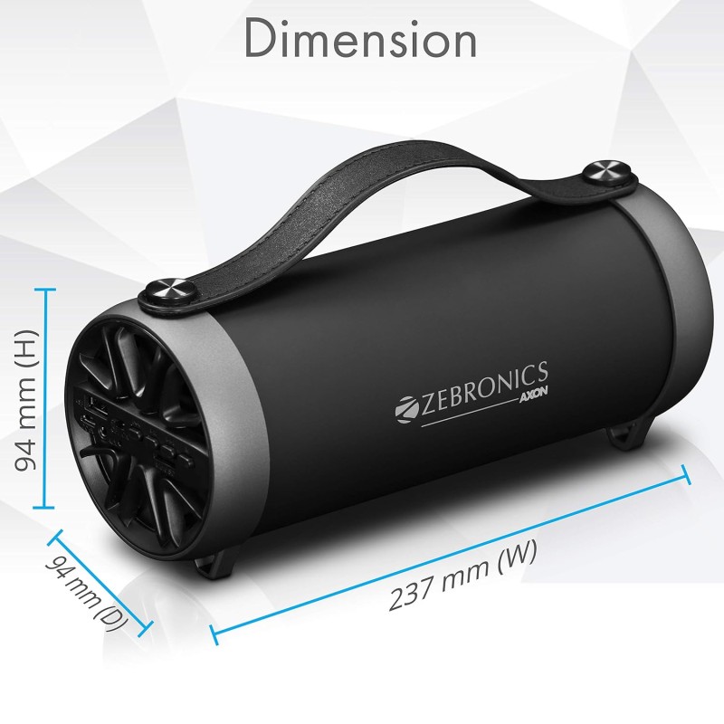 Zebronics ZEB-AXON Wireless Bluetooth 10W Barrel Finish Portable Speaker With Supporting Handy Strap, USB, SD Card, AUX & FM Zebronics ZEB-AXON Wireless Bluetooth 10W Barrel Finish Portable Speaker With Supporting Handy Strap, USB, SD Card, AUX & FM