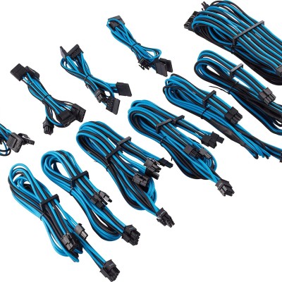 CORSAIR Premium Individually Sleeved PSU Cables Pro Kit – Blue/Black, for Corsair PSUs