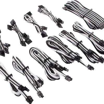 CORSAIR Premium Individually Sleeved PSU Cables Pro Kit– White/Black CORSAIR Premium Individually Sleeved PSU Cables Pro Kit– White/Black