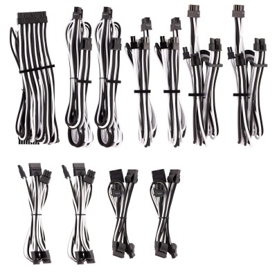 CORSAIR Premium Individually Sleeved PSU Cables Pro Kit– White/Black CORSAIR Premium Individually Sleeved PSU Cables Pro Kit– White/Black