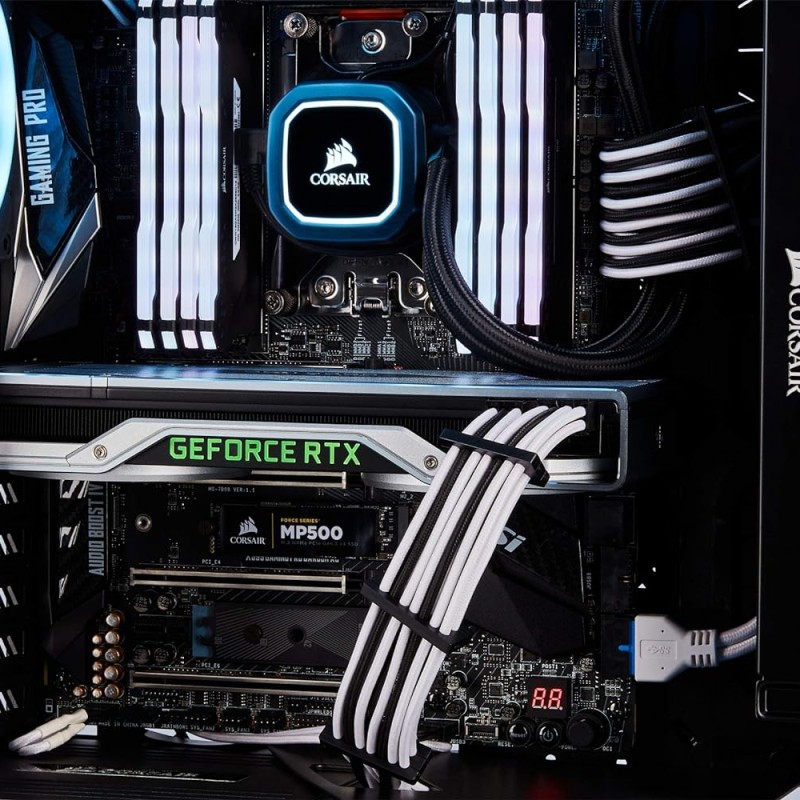 CORSAIR Premium Individually Sleeved PSU Cables Pro Kit– White/Black CORSAIR Premium Individually Sleeved PSU Cables Pro Kit– White/Black