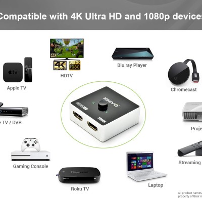 Kinivo Premium 4K HDMI Switch/Splitter HDMI Switcher - Supports 4K @ 60Hz, 3D, Full HD and Ultra HD (240BN - 2 Port)