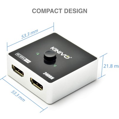 Kinivo Premium 4K HDMI Switch/Splitter HDMI Switcher - Supports 4K @ 60Hz, 3D, Full HD and Ultra HD (240BN - 2 Port)