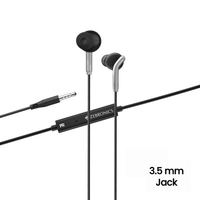 Zebronics Zeb-Bro in Ear Wired Earphones with Mic, 3.5mm Audio Jack, 10mm Drivers, Phone/Tablet Compatible(Black) Zebronics Zeb-Bro in Ear Wired Earphones with Mic, 3.5mm Audio Jack, 10mm Drivers, Phone/Tablet Compatible(Black)