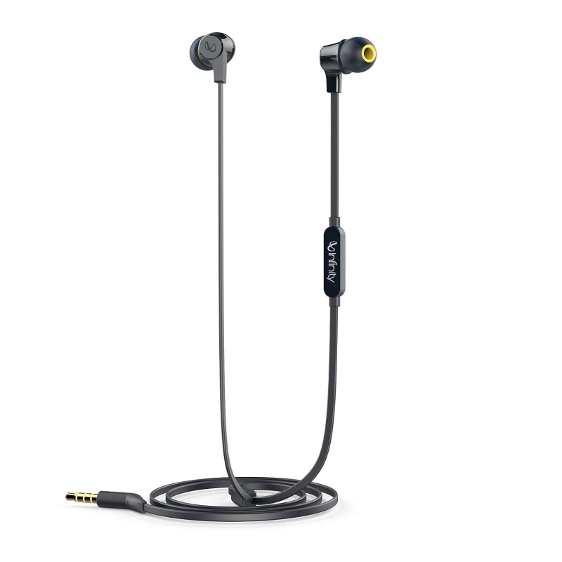 Infinity (JBL Zip 100 Wired in Ear Earphones with Mic, Immersive Bass, One Button Multi-Function Remote, Tangle Free Flat Cable (Black) Infinity (JBL Zip 100 Wired in Ear Earphones with Mic, Immersive Bass, One Button Multi-Function Remote, Tangle Free Flat Cable (Black)