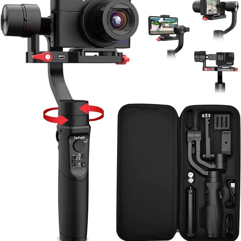 All in 1 3-Axis Gimbal Stabilizer for Compact Camera Action Camera and Smartphone, Compatible All in 1 3-Axis Gimbal Stabilizer for Compact Camera Action Camera and Smartphone, Compatible