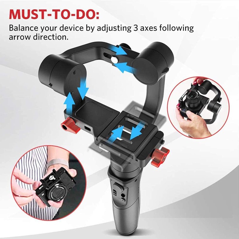 All in 1 3-Axis Gimbal Stabilizer for Compact Camera Action Camera and Smartphone, Compatible All in 1 3-Axis Gimbal Stabilizer for Compact Camera Action Camera and Smartphone, Compatible