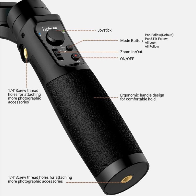 All in 1 3-Axis Gimbal Stabilizer for Compact Camera Action Camera and Smartphone, Compatible All in 1 3-Axis Gimbal Stabilizer for Compact Camera Action Camera and Smartphone, Compatible