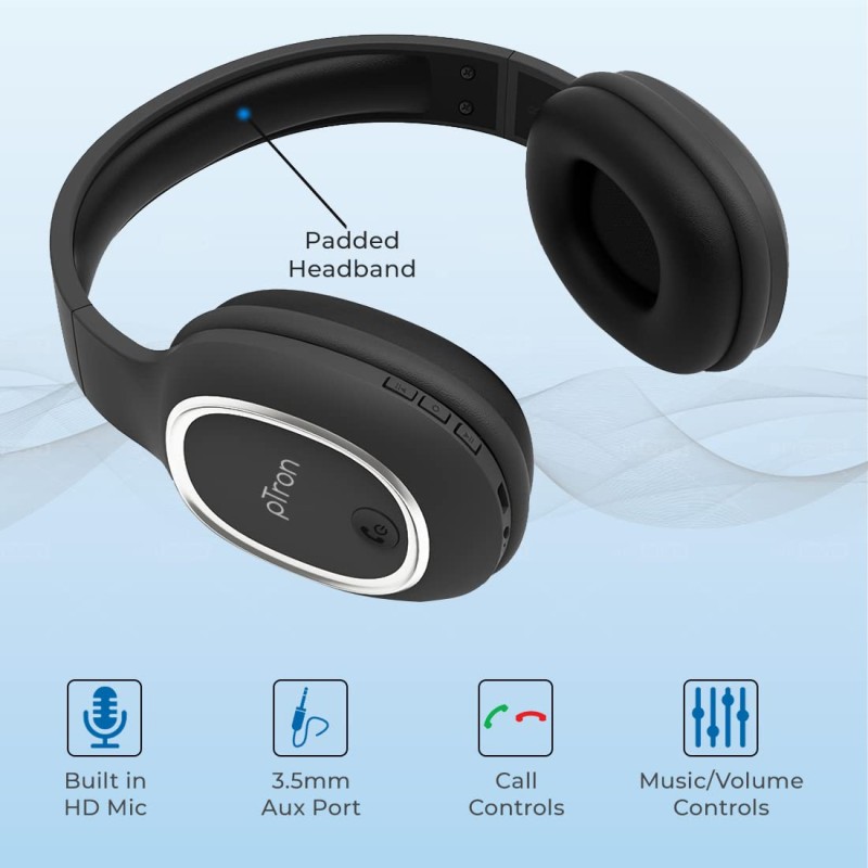 pTron Studio Over-Ear Bluetooth 5.0 Wireless Headphones with Mic - (Black) pTron Studio Over-Ear Bluetooth 5.0 Wireless Headphones with Mic - (Black)