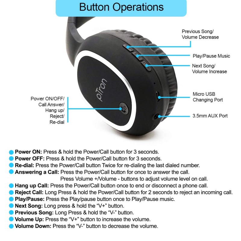pTron Studio Over-Ear Bluetooth 5.0 Wireless Headphones with Mic - (Black) pTron Studio Over-Ear Bluetooth 5.0 Wireless Headphones with Mic - (Black)