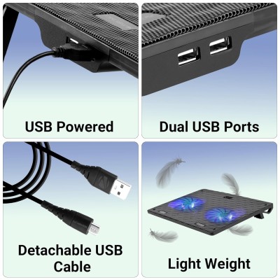 Zebronics, ZEB-NC3300 USB Powered Laptop Cooling Pad with Dual Fan, Dual USB Port and Blue LED Lights Zebronics, ZEB-NC3300 USB Powered Laptop Cooling Pad with Dual Fan, Dual USB Port and Blue LED Lights