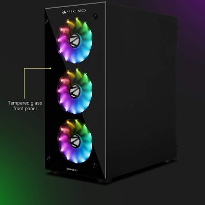 Zebronics Zeb-Sonic PRO Premium Gaming Cabinet Comes with Tempered Glass Front & Side Panel,120mm Rear & Front RGB LED Fan