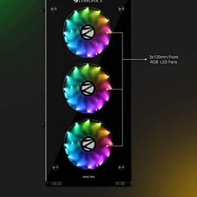 Zebronics Zeb-Sonic PRO Premium Gaming Cabinet Comes with Tempered Glass Front & Side Panel,120mm Rear & Front RGB LED Fan