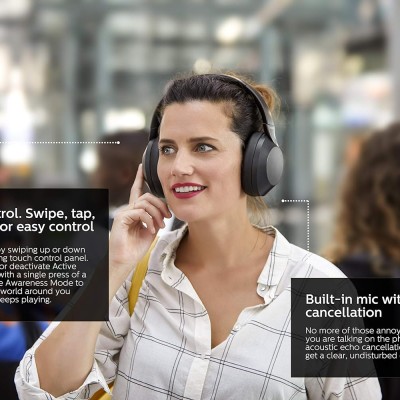 Philips Audio Performance PH805BK Wireless Over the Ear Headphone with Mic (Black)
