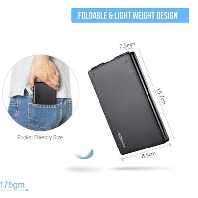 Portronics Chicklet Foldable QWERTY Keyboard, Mini Pocket Sized, Rechargeable, Bluetooth Wireless ,Black