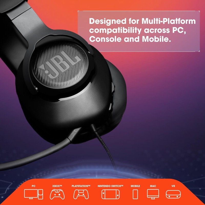 JBL Quantum 100 Wired Over Ear Gaming Headphones with Mic JBL Quantum 100 Wired Over Ear Gaming Headphones with Mic
