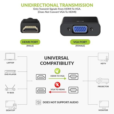 Tizum HDMI to VGA Gold Plated High-Speed 1080P Adapter/Connector/Converter Cable (Male to Female) for Media Players Tizum HDMI to VGA Gold Plated High-Speed 1080P Adapter/Connector/Converter Cable (Male to Female) for Media Players
