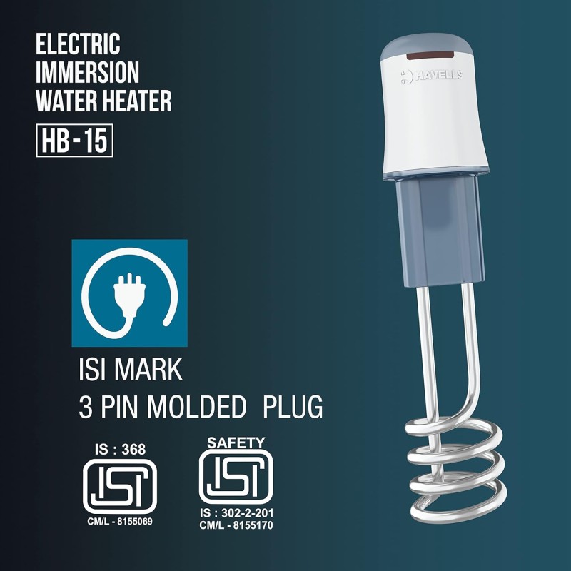 Havells Water Proof Immersion Water Heater HB 15 1500 Watts (White Blue), Plastic Havells Water Proof Immersion Water Heater HB 15 1500 Watts (White Blue), Plastic