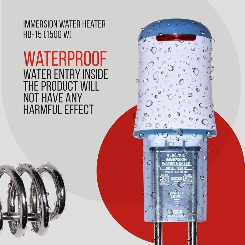 Havells Water Proof Immersion Water Heater HB 15 1500 Watts (White Blue), Plastic Havells Water Proof Immersion Water Heater HB 15 1500 Watts (White Blue), Plastic