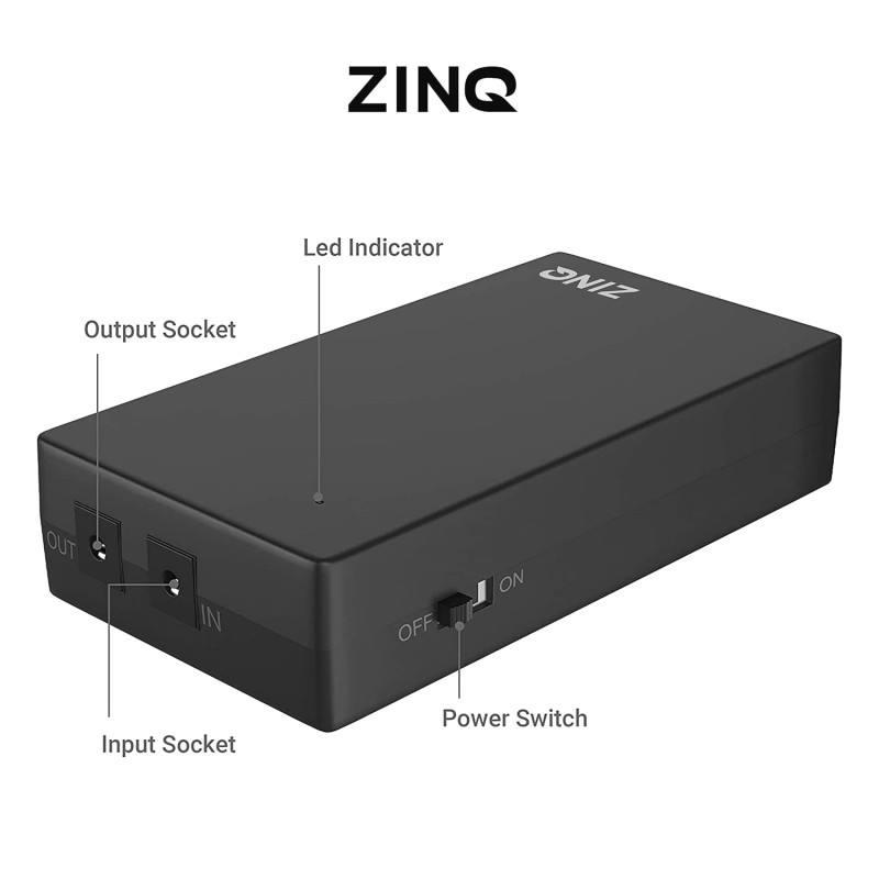 ZINQ Mini UPS for 12V Routers, High Power Fiber Routers, Broadband Modems (Black) ZINQ Mini UPS for 12V Routers, High Power Fiber Routers, Broadband Modems (Black)