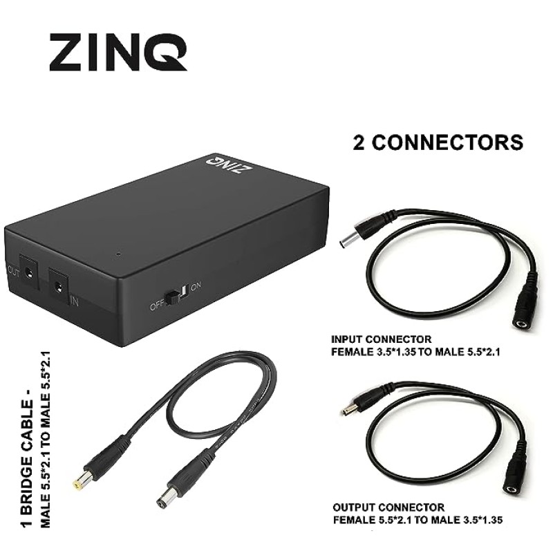 ZINQ Mini UPS for 12V Routers, High Power Fiber Routers, Broadband Modems (Black) ZINQ Mini UPS for 12V Routers, High Power Fiber Routers, Broadband Modems (Black)