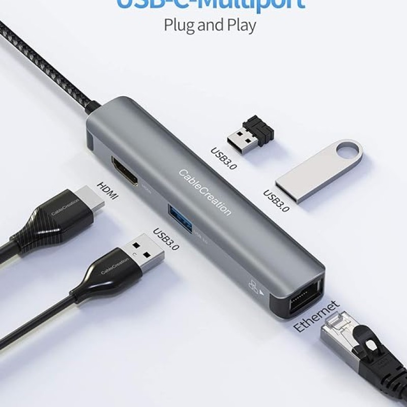 CableCreation USB C Hub Multiport Adapter, 5-in-1 USB C Adapter Aluminum Shell with 4K USB C to HDMI CableCreation USB C Hub Multiport Adapter, 5-in-1 USB C Adapter Aluminum Shell with 4K USB C to HDMI