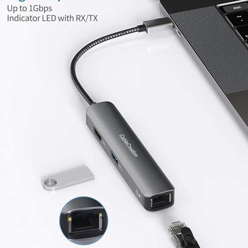 CableCreation USB C Hub Multiport Adapter, 5-in-1 USB C Adapter Aluminum Shell with 4K USB C to HDMI CableCreation USB C Hub Multiport Adapter, 5-in-1 USB C Adapter Aluminum Shell with 4K USB C to HDMI