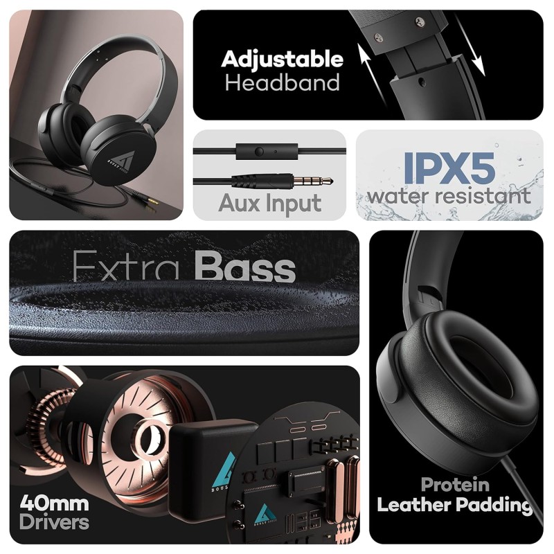 Boult Audio Bass Buds Q2 Lightweight Stereo Wired Over Ear Headphones Set with Mic with Deep Bass Boult Audio Bass Buds Q2 Lightweight Stereo Wired Over Ear Headphones Set with Mic with Deep Bass
