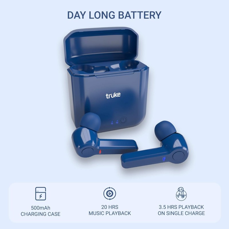 truke Fit Buds Bluetooth Truly Wireless in Ear Earbuds with Mic (TWS)-Blue truke Fit Buds Bluetooth Truly Wireless in Ear Earbuds with Mic (TWS)-Blue