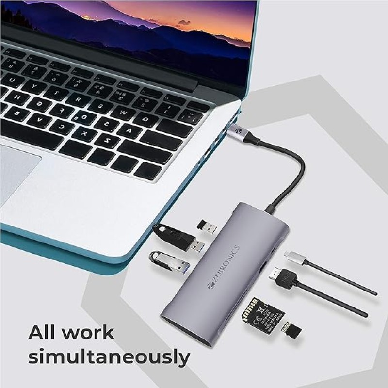 ZEBRONICS 7 in1 USB Type C Multiport Adapter Zeb TA1500UCVP with USB, HDMI, SD, Micro SD, Type C PD ZEBRONICS 7 in1 USB Type C Multiport Adapter Zeb TA1500UCVP with USB, HDMI, SD, Micro SD, Type C PD