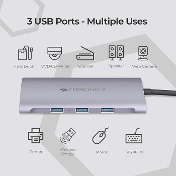 ZEBRONICS 7 in1 USB Type C Multiport Adapter Zeb TA1500UCVP with USB, HDMI, SD, Micro SD, Type C PD ZEBRONICS 7 in1 USB Type C Multiport Adapter Zeb TA1500UCVP with USB, HDMI, SD, Micro SD, Type C PD