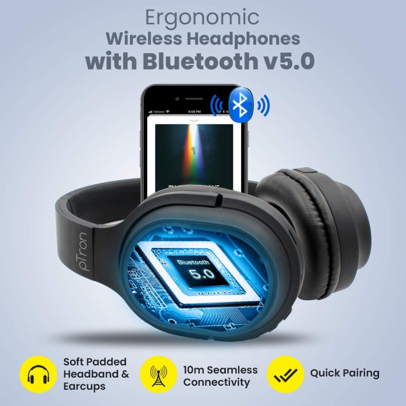 pTron Studio Classic Over Ear Wireless Headphones, Bluetooth 5.0 - (Black) pTron Studio Classic Over Ear Wireless Headphones, Bluetooth 5.0 - (Black)