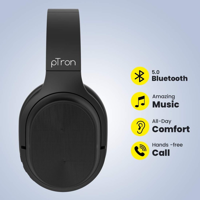 pTron Studio Classic Over Ear Wireless Headphones, Bluetooth 5.0 - (Black) pTron Studio Classic Over Ear Wireless Headphones, Bluetooth 5.0 - (Black)