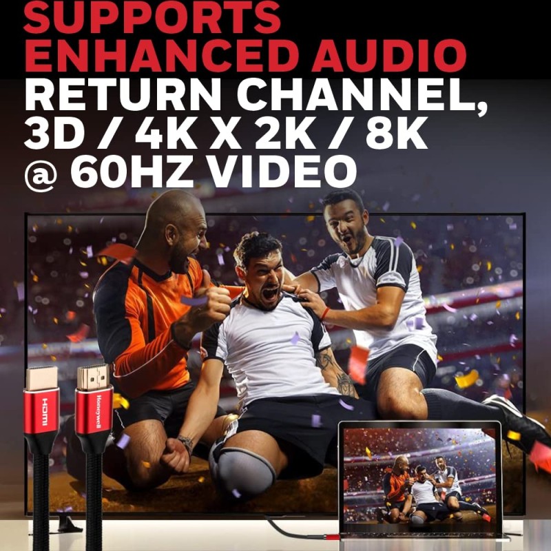 Honeywell HDMI Cable 2.1 with Ethernet, 8k@60Hz, 4k@120Hz UHD Resolution, 2 Mtr(6.6ft) Honeywell HDMI Cable 2.1 with Ethernet, 8k@60Hz, 4k@120Hz UHD Resolution, 2 Mtr(6.6ft)