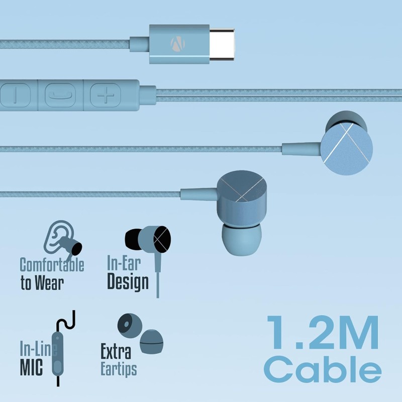 ZEBRONICS Zeb Buds C2 in Ear Type C Wired Earphones with Mic (Blue) ZEBRONICS Zeb Buds C2 in Ear Type C Wired Earphones with Mic (Blue)