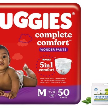 Huggies Wonder Pants, Medium Size Diapers (7-12 kg), 50 Count with 12 Hour Protection,White,Pack of 1