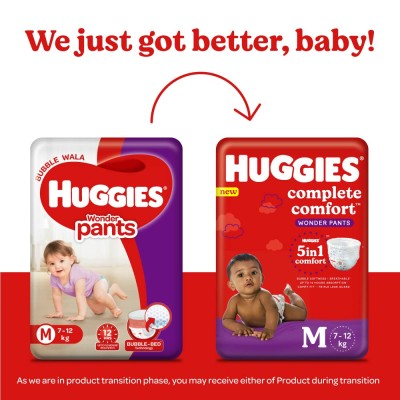 Huggies Wonder Pants, Medium Size Diapers (7-12 kg), 50 Count with 12 Hour Protection,White,Pack of 1