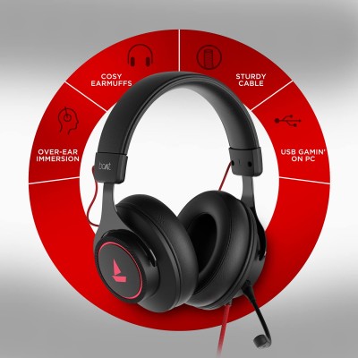 boAt Immortal IM1000D Dual Channel Gaming Wired Over Ear Headphones with mic - (Black Sabre)