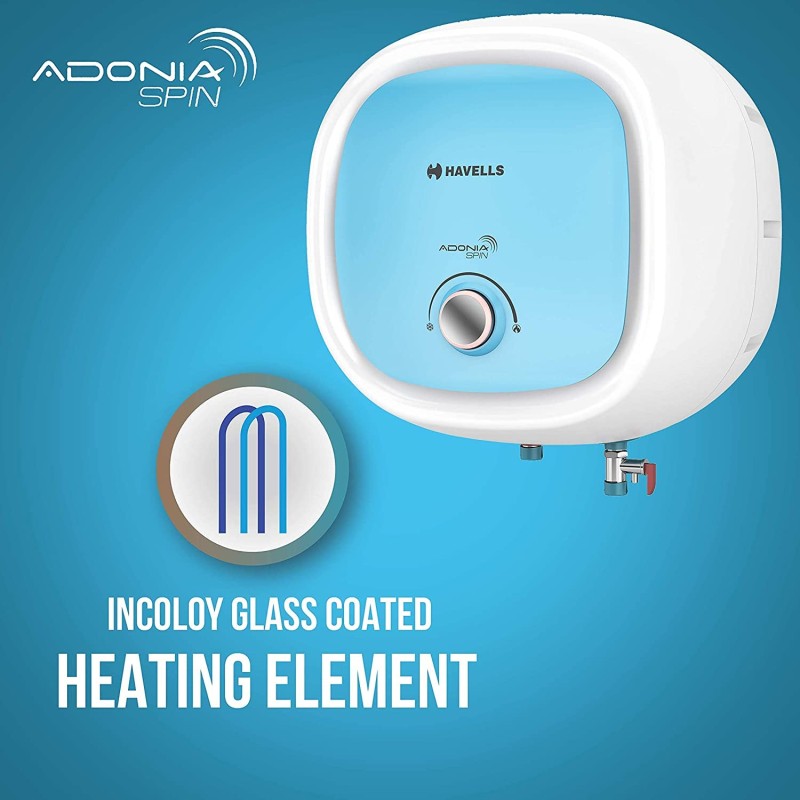 Havells Adonia Spin 10-Litre Vertical Storage Water Heater (Geyser) White Blue 5 Star Havells Adonia Spin 10-Litre Vertical Storage Water Heater (Geyser) White Blue 5 Star