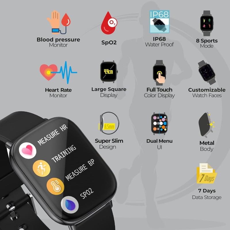 Zebronics Zeb-FIT5220CH Smart Fitness Watch, 2.5D Curved Glass 4.4cm Large Square Display - (Black) Zebronics Zeb-FIT5220CH Smart Fitness Watch, 2.5D Curved Glass 4.4cm Large Square Display - (Black)