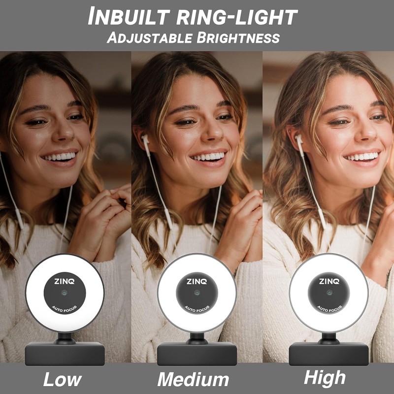 Zinq Technologies Full HD 1080P 2.1 Megapixel 30 FPS Auto Focus Webcam with Ring LED for Night Vision Zinq Technologies Full HD 1080P 2.1 Megapixel 30 FPS Auto Focus Webcam with Ring LED for Night Vision