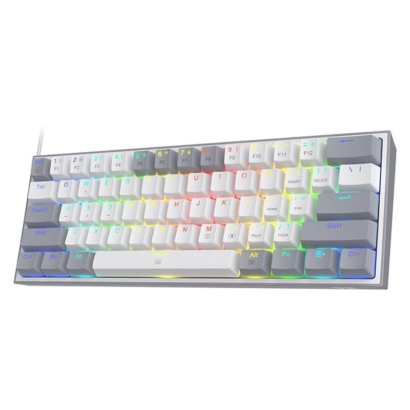 Redragon K617 Fizz 60% Wired RGB Gaming Keyboard, 61 Keys Compact Mechanical Keyboard w/White and Grey Color Keycaps Redragon K617 Fizz 60% Wired RGB Gaming Keyboard, 61 Keys Compact Mechanical Keyboard w/White and Grey Color Keycaps